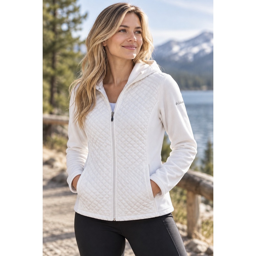 Columbia Women's M White/Ivory Fleece Quilted Full Zip Jacket Light Fall Layer